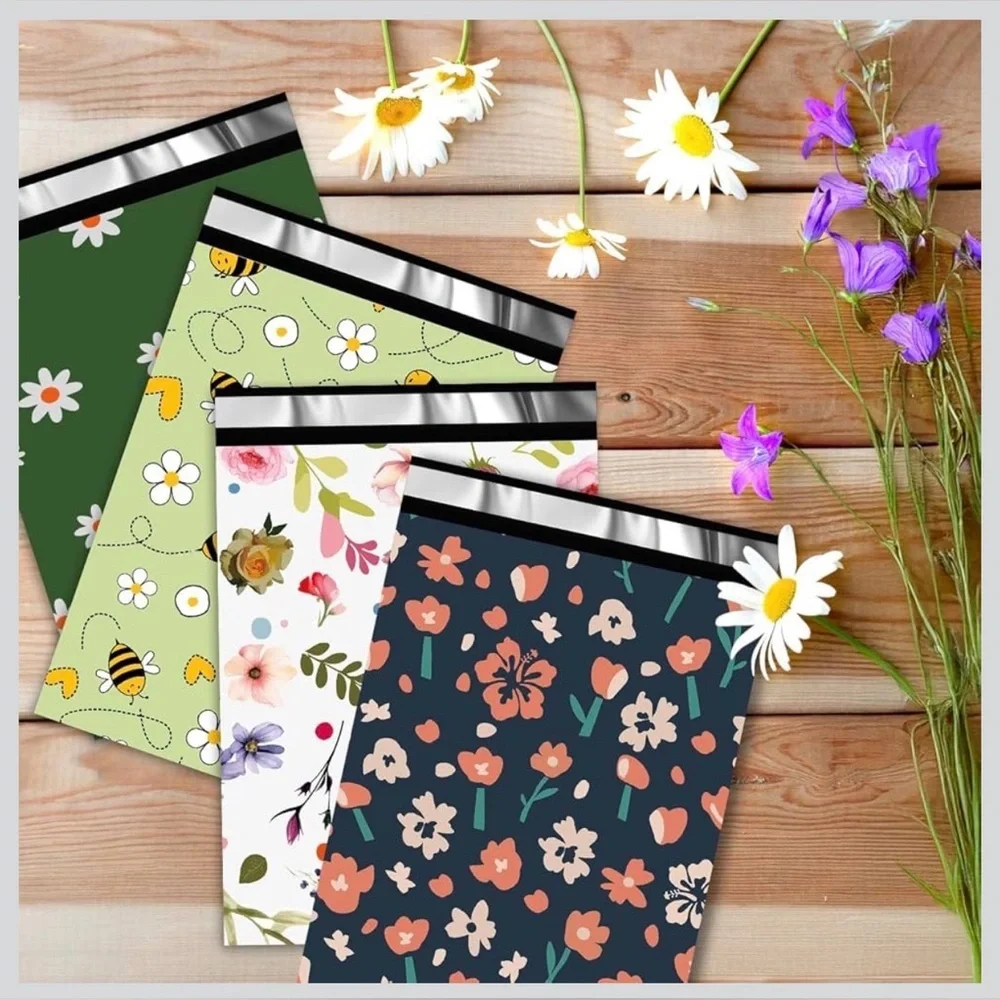 Floral Bee Poly Mailers 10x13 Set of 20 Waterproof Self Seal Shipping Bags